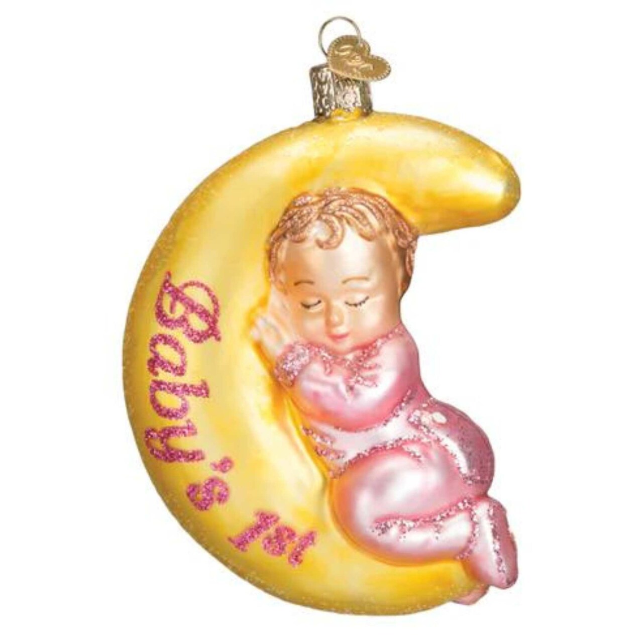 Old World Christmas 4.0 Inch Dreamtime Girl Christmas Tree Ornament , Ornament Baby's First Christmas Crescent Moon